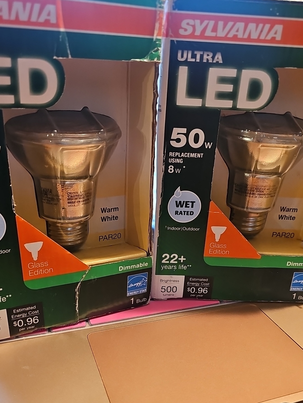 2 X Sylvania NWT Ultra LED PAR20 50W Replacement BulbsWarm White Wet Rated